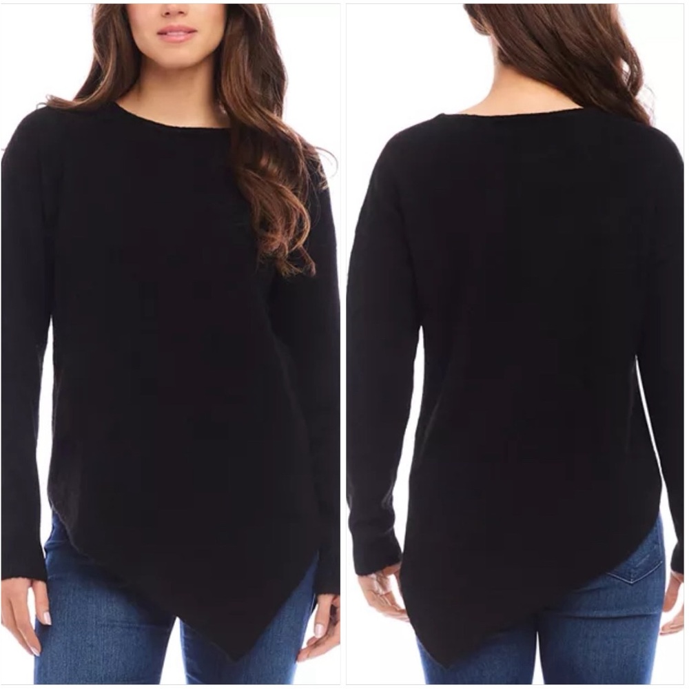 Karen Kane Black Asymmetrical Hem Long Sleeve Lightweight Sweater Top XS NWT